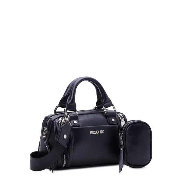 Women's Multi Zipper Barrel Handbag, Black