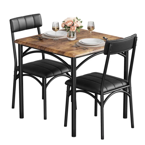 3-Piece Dining Table Sets with 2 Upholstered Chairs for Home Kitchen Small Space, Rustic Brown