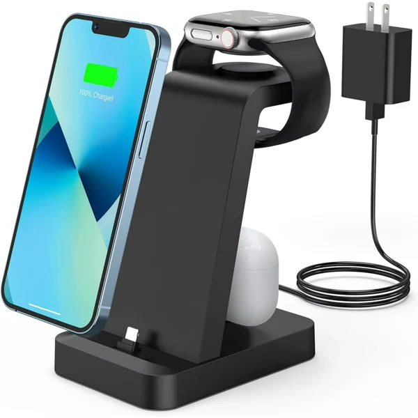 Charger Station for iPhone Multiple Devices - 3 in 1 Fast Wireless Charging Dock Stand for Apple Watch Series 7 6