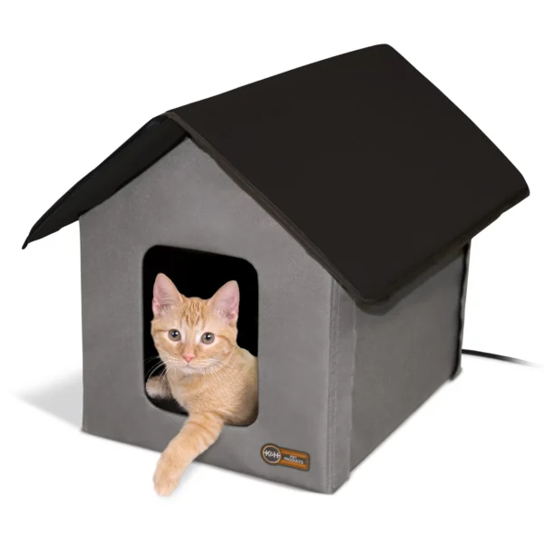 Pet Products Outdoor Heated Kitty House Cat Shelter Gray/Black 19 X 22 X 17 Inches