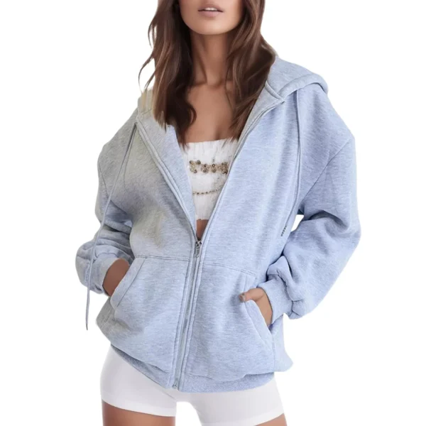 Women's Casual Loose Zip Up Hoodies Long Sleeve Hooded Sweatshirts Pullover Top Autumn(Grey,S)