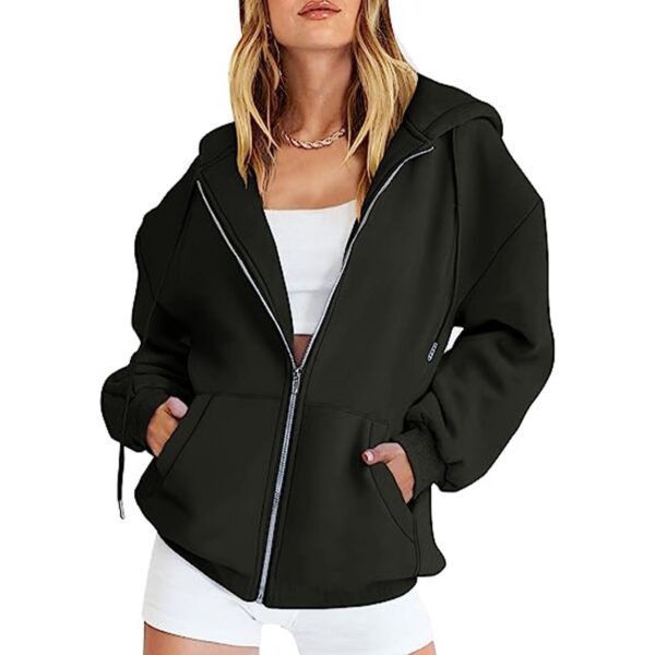 Women's Zip Up Hoodies Casual Oversized Long Sleeve Drawstring Hooded Sweatshirt Jacket Coat with Pockets XS-L