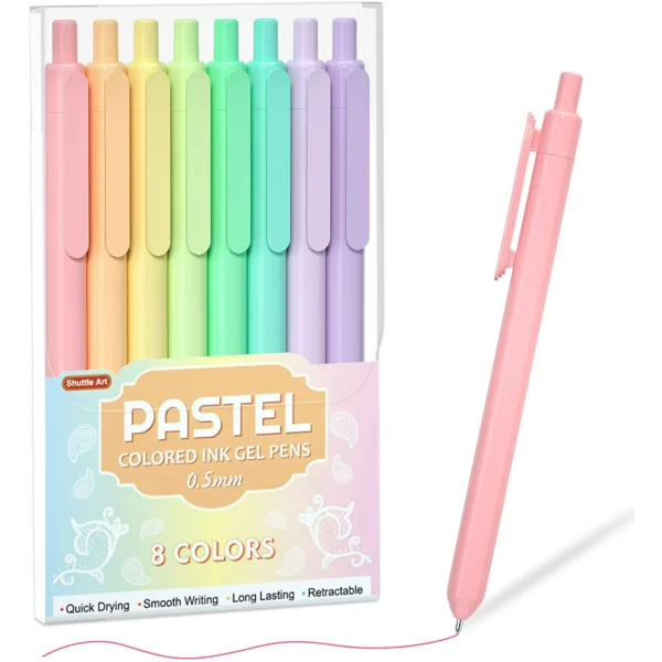 Colored Retractable Gel Pens, Shuttle Art 8 Pastel Ink Colors, Cute Pens 0.5mm Fine Point Quick Drying for Writing Drawing Journaling Note Taking for School Supplies Office